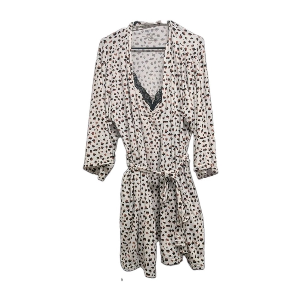 Nine West Sleepwear Women's XL Leopard Print 2-Piece Pajama Set Robe & Nightgown